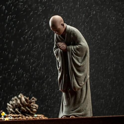 Zen Monk Buddha Decor Statue Ornaments Purple-grit Buddhist Decoration Home Decore Gift Figurines Office Tabletop Handcrafts