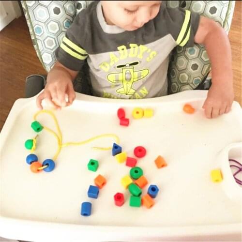 K1KC Preschool Large Lacing Beads for Kids - 50 Stringing Beads with 4 Strings Toddler Montessori Toys for Toddlers Occupational
