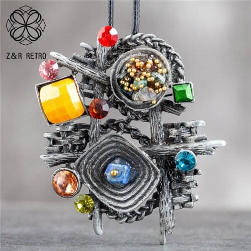 Long Necklace for Women Vintage Jewelry Stones Beads Flower Pendants Suspension Rope Chains Choker Wholesale Jewellery 2021 New