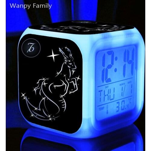 Twelve Constellations Capricornus Alarm Clock 7 Color LED Glowing Digital Clock For Kids Multifunction Electronic Alarm Clock