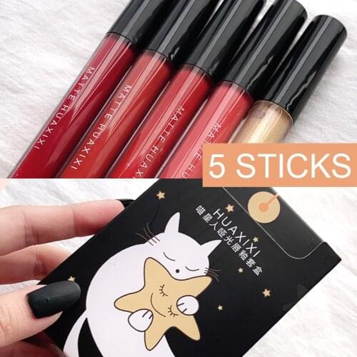 5pcs Lip Glaze Moisturizing Matte Lipstick Raincoat Nonstick Cup Lip Gloss Natural Long Lasting Waterproof Makeup Cosmetic TSLM1