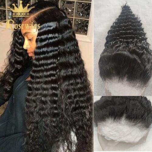 Deep Wave Full Lace Wigs 13*4 Front Human Hair 4x4 Lace Closure Frontal Curly Wig Natural Black For Women