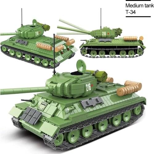 Gulo gulo Military T-34 Soviet Medium Tank Building Blocks WW2 IS-2M Heavy Tank Weapon Bricks Toys For Birthday Children gifts