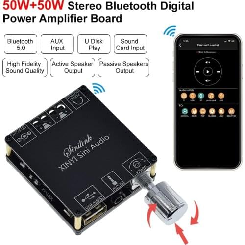 HIFI MINI Bluetooth 5.0 Wireless Audio Digital Power amplifier Stereo board 50Wx2 Bluetooth Amp Amplificador 3.5MM USB APP