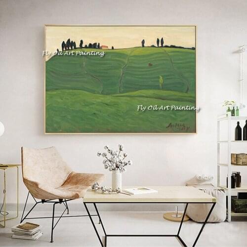 Large Size Pictures 100% Handmade Prairie Scenery Oil Painting Landscape Blue Green Canvas for Room Home Decoration As A Gift