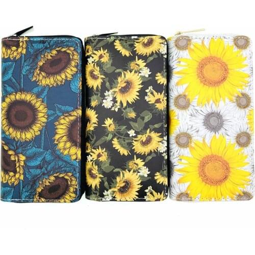 Sunflower Wallet 2021 New Summer Women Long Wallet Card Holder Coin Purse Wallet PU Leather Flower Heronsbill Wallets Wholesale