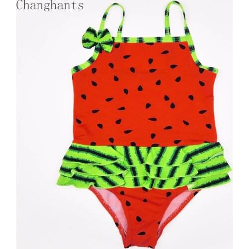 Baby Girls Swimwear with Watermelon Pattern 2-4 Y Kids One Piece Swimsuit Children Bathing Suit Child Sling Sandy Beachwear