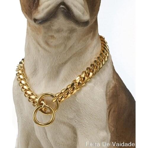 Gold Dog Cuban Chain Collar Strong Stainless Steel Necklace For Medium or Small Dog P Chain Choker Pet Collars for Pitbulls