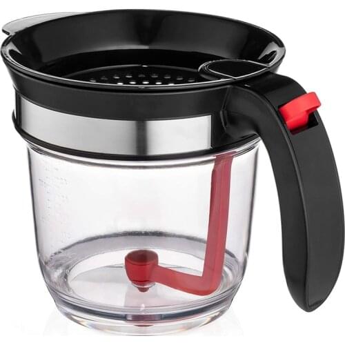 1000ML Oil Separator Measuring Cup and Strainer with Bottom Release for Gravy Sauces and Other Liquids with Oil Grease