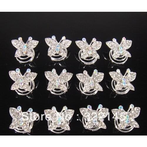 Fashion 50Pcs Wedding Butterfly Crystal Hair Twists Spins Pins Free Shipping