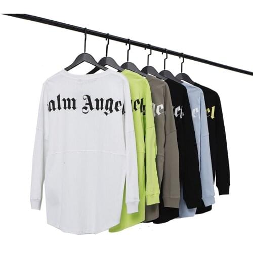 Palm Angels 22ss Letters Logo Mens and Womens Long Sleeve Loose Streetwear Letter Print Casual Fashionable stitching T-Shirt