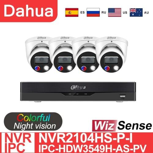 Dahua Kit Dahua Set 4K 4CH NVR NVR2104HS-P-I Video Recorder 5MP IP Camera Wizsense IPC-HDW3549H-AS-PV CCTV Surveillaance System