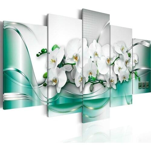 Cross Stitch DIY Painting White Flower 5D Diamond Home Decor 5 Pcs Picture Modern Embroidery Pattern Wall Full Round Drill Gift
