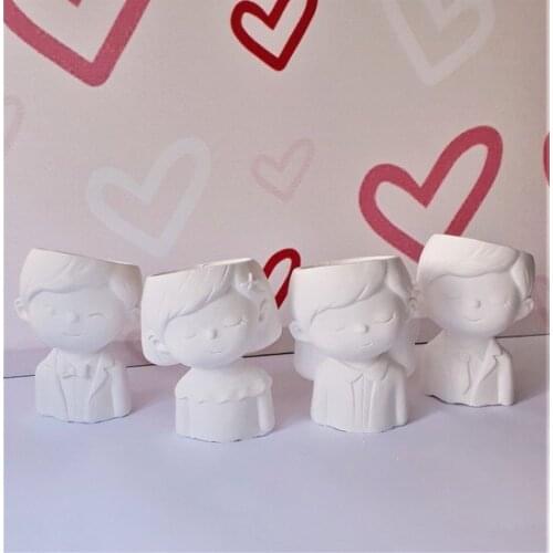 Unpainted 4'lü Boys and Girls Figure Cute Sukulent Pot paintable decorative objects декоративные предметы под роспись