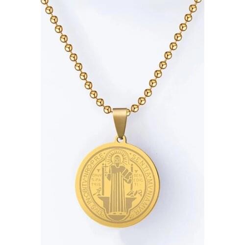 Stainless Steel Saint Benedict Medal Necklaces For Women Gold/Sliver Metal San Benito Medalla St. Benedict Coin Necklace Choker