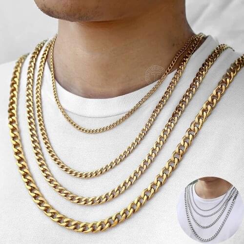 Women Men Stainless Steel Necklace 4 6 8 10 mm Gold Silver Color Curb Cuban Link Chain Necklace for Women Men Dropship LKNM173