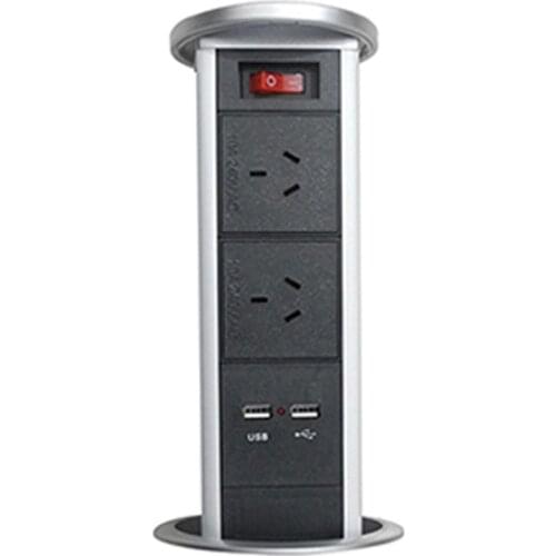 Pneumatic retractable pop up desktop socket with 2 AC Power Outlets, 2 USB Charger 1 on-off Switch for office kitchen furniture