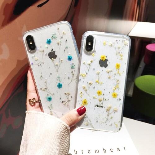 Transparent Glitter really Dried Flower Phone Case For Samsung Galaxy A10 A20 A40 A50 A71 A51 A71 Fashion Real Flowers Cover