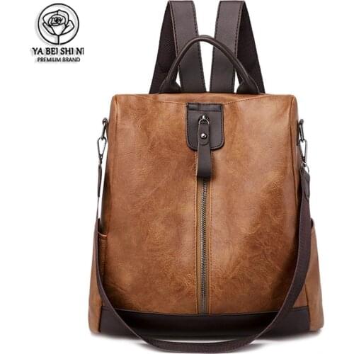 2021 Vintage Anti-theft Travel Backpack With Headphone Plug Backpack PU Leather Backpack For Teenage Girls Mochila Feminina