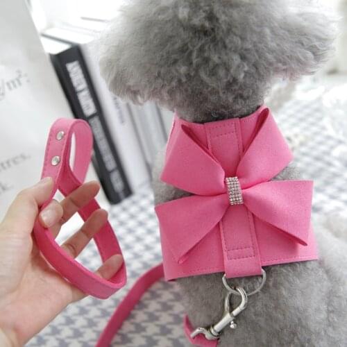 Bling Rhinestone Pet Puppy Dog Harness And Leash For Small Dog Cat Chihuahua Yorkshire Pink Walking Outdoor Products