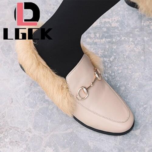 Genuine Leather Slippers Woman Winter Warm Shoes Home Slippers Woman Plush Outdoor Slipper 2021 Fashion Woman Casual Fur Slipper