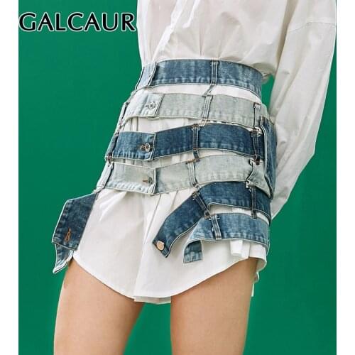 GALCAUR Denim Blue Skirt For Women High Waist Hollow Out Hit Color Designer Asymmetrical Mini Skirts Female 2021 Summer Clothing