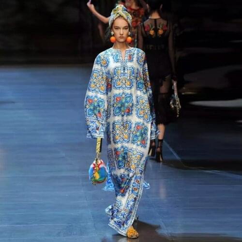 S-4XL 2020 new European and American large size womens dress blue and white porcelain printedcover meat sunscreen beac dress