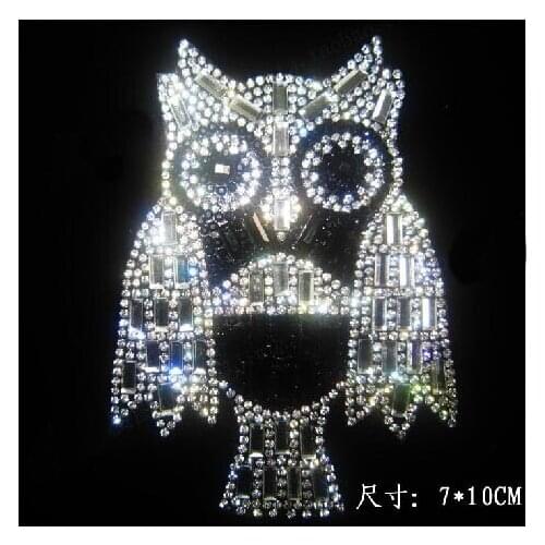 10pc/lot ! Shiny owl pattern point back hot fix rhinestone for garment,heat transfer rhinestone motif,cartoon rhinestone