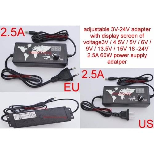 10PCS adjustable 3V-24V adapter with display screen of voltage3V/4.5V/5V/6V /9V /13.5V/15V 18V19V 20V -24V 2.5A60W power supply