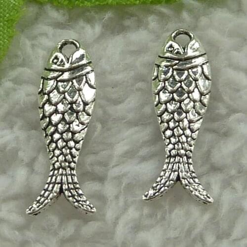 280 pieces antique silver fish charms 23x7mm #3430