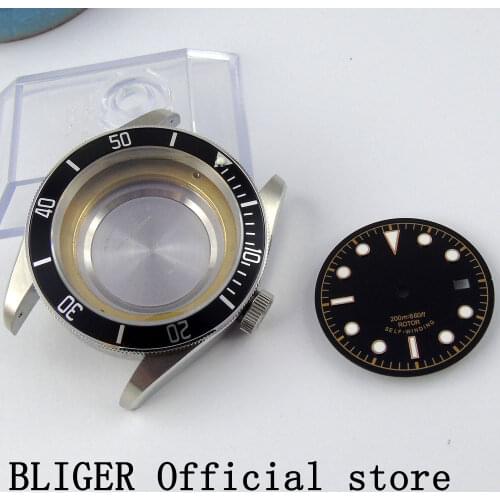 41MM Stainless Steel Sterile Case Black Bezel Sapphire Glass Watch Case+Dial Fit For ETA 2836 MIYOTA 8215 Movement