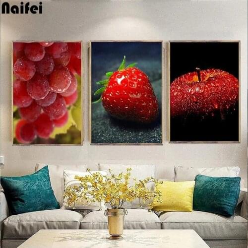 5D DIY Diamond Painting Wall Art Fruits Picture Apple Orange Strawberry Cross Stitch Full Square Round Drill Home Decoration
