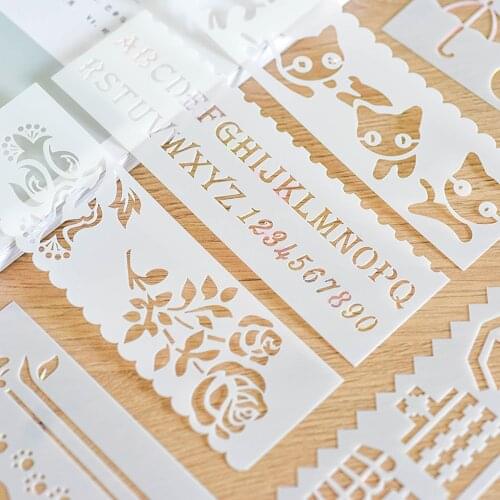 8 Sheets/set Multi-function Drawing Hollow Lace Ruler Hand Account Ruler Weather Animal Flower Boat Leaf for Children Hand Copy