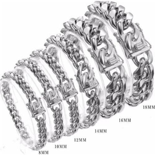 8/10/12/14/16/18mm 316L Stainless Steel Silver Color Miami Cuban Curb Link Chain For Men Women Bracelet 7-11 Inches Option