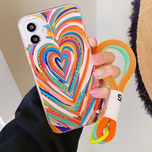Sumkeymi Cute Camouflage Love Heart Phone Case For iphone 12 11 Pro X XS Max XR 7 8 Plus 12mini Soft TPU Cute Hand Strap Shell