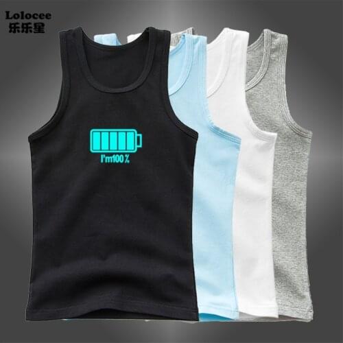 Kids Funny Full Energy Battery Tank Tops Boys Sleeveless Glowing Sport Shirts Children Luminous Workout Running Clothes