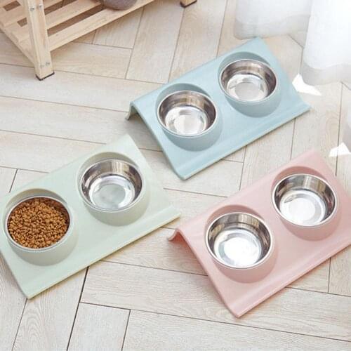 Dual Bowl Design Stainless Steel Dog Cat Puppy Feed Food Water Dish Pet Supplies Creative small dog bowl cat bowl accessories