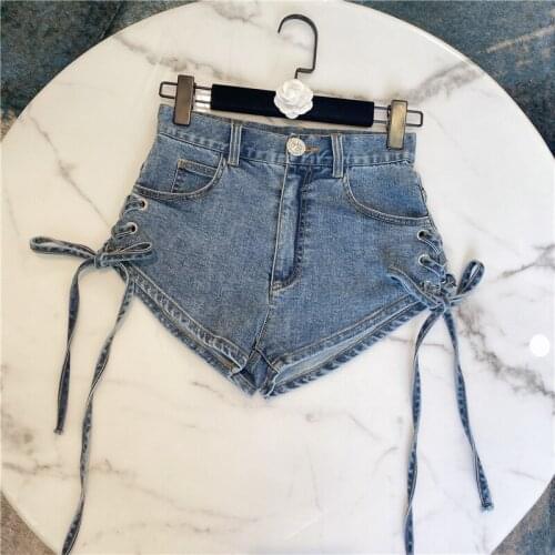 Denim Shorts for Women Holiday Seaside Beach Jeans Shorts Sweet Girl Ladies Strap High Waist Short Sexy Denim Shorts