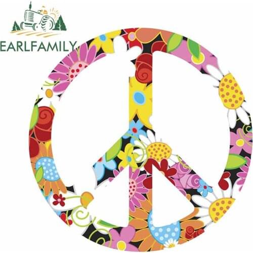 EARLFAMILY 13cm x 13cm For Colorful Hippie Chick Peace Sign Motorcycle Car Stickers DIY Decal Occlusion Scratch Car Accessories