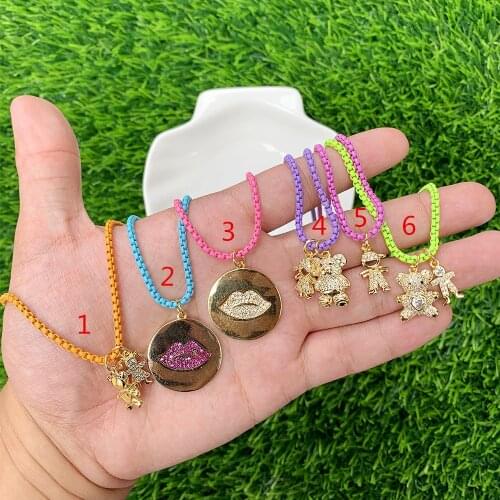 Enamel Box Chain Necklace Mini Bear/Boys Girls Shape Gold Plated CZ Micro Pave Pndant Birthday/Commemorative Gifts
