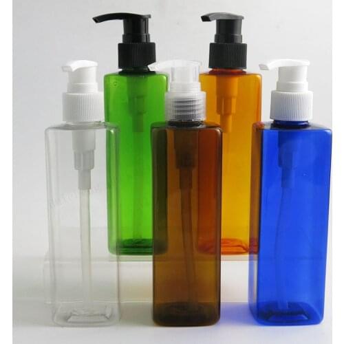 20 X250ml Refillable PET Plastic lotion pump Bottle 8oz PET Amber Blue Clear Red White Green Cream Shampoo Dispensing Containers