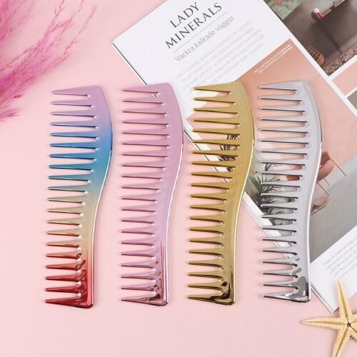 Electroplating Hairdresing Haircut Comb Scalp Massage Hair Brush Wide Tooth Comb Salon Barber Combs Haircut Tool