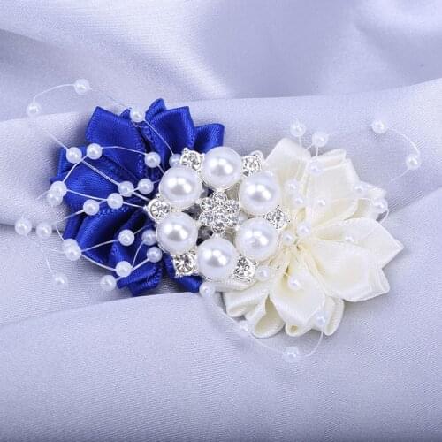 Hot Sale Royal Blue Groom Suit Lapel Pin Mens Corsage Silk Rhinestone Pearl DIY Business Party Wedding Supplies XH049
