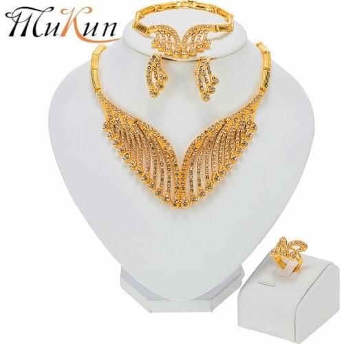 MUKUN Dubai Gold Necklace Set Pendant African Nigerian Jewelry Set Earrings And Bracelets Bridal Indian Fashion Quality New