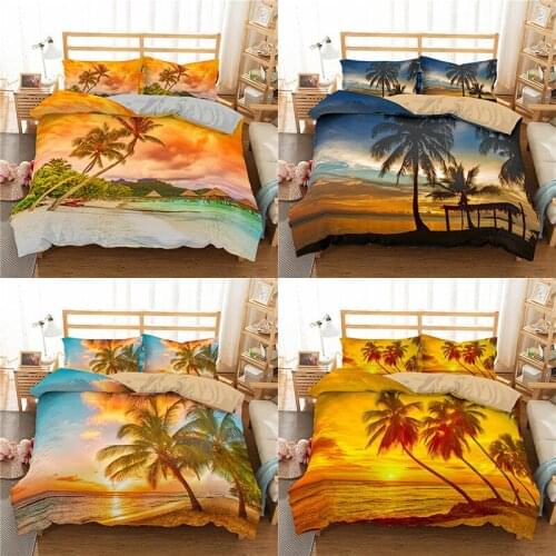 Sandbeach Sunset Bedding Set 2/3Pcs Duvet Cover & Pillowcase(s) 3D Printed Quilt Cover Home Textile Gift