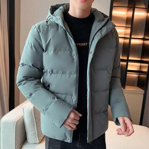 Casual Fashion Warm Male Jacket Winter Mens Tooling Style Jacket Solid Color Loose Thick Hooded Cotton Coat Jacket