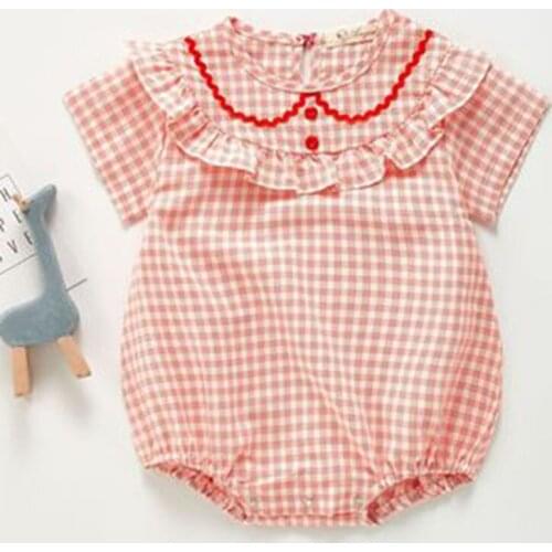 Summer Baby Girl Short Sleeve Grid Lace Rompers Children Lace Rompers Kids Baby Girl Clothes Romper Infant Rompers