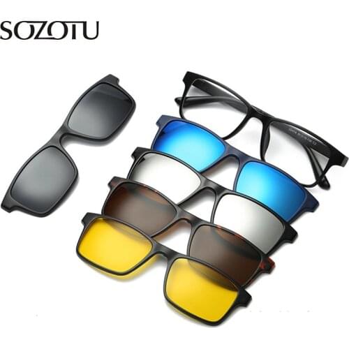 Fashion Glasses Frame Men Women With 5 Sunglasses Clip On Magnetic Eyeglasses Polarized For Male Multi-Purpose Eyewear YQ174