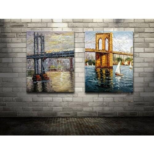 Bridge construction painting100% hand painted oil painting on canvas living room decoration painting framed or not