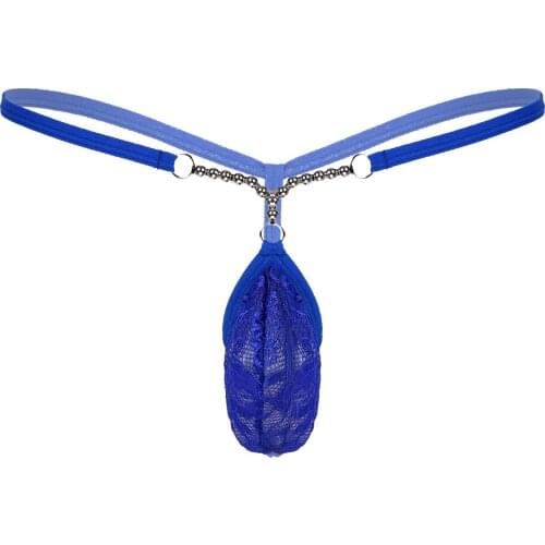 Mens See-through Lace Bulge Pouch Brief Artificial Pearls Bead Decor G-string Elastic Waistband Low Rise Hollow Out T-back Thong